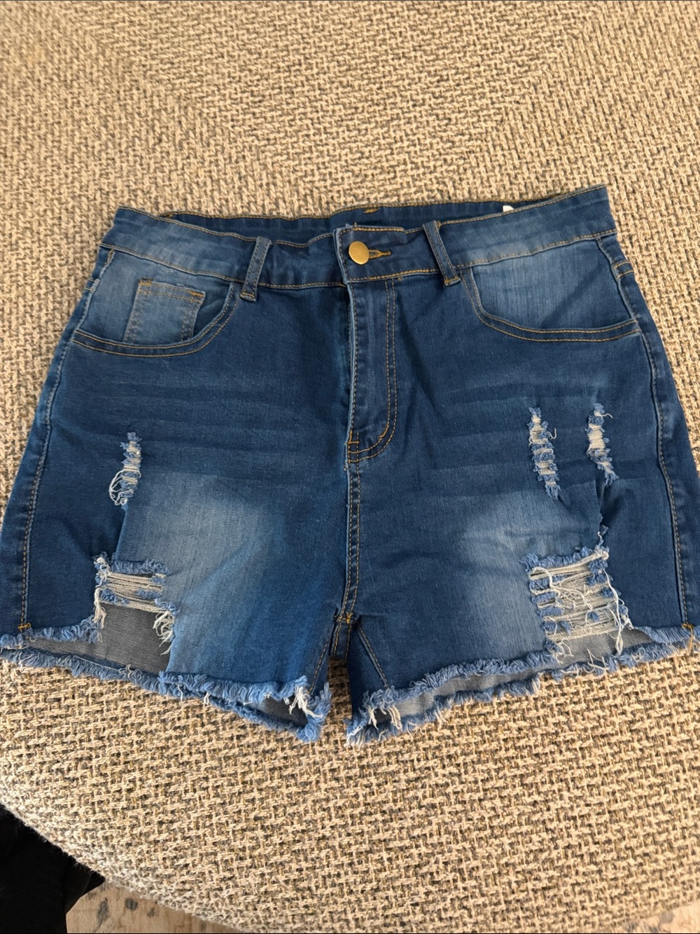 Denim Distressed Stretchy High-Rise Women’s Shorts - Blue